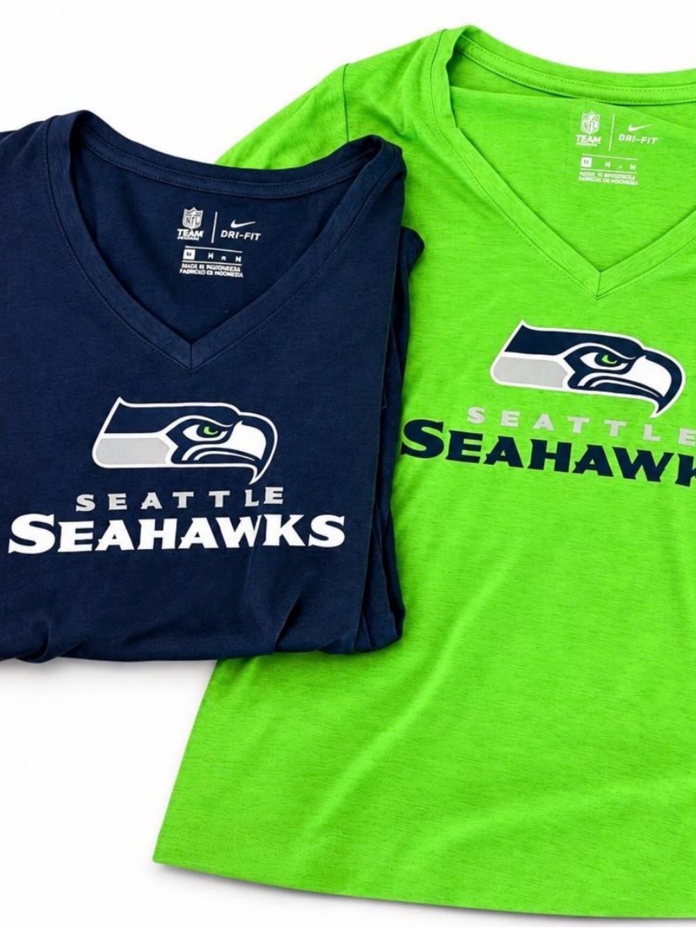 Nike Seattle Seahawks V-Neck Tee in Navy & Lime